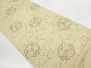 柿渋染花模様織出し袋帯